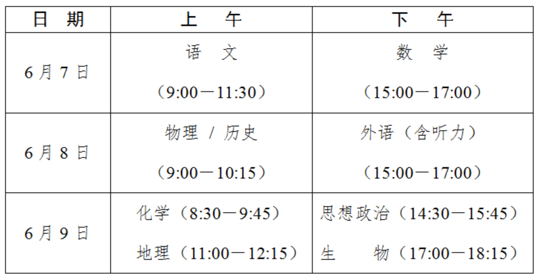 高考安排時間河北_高考安排時間安徽_高考時間安排