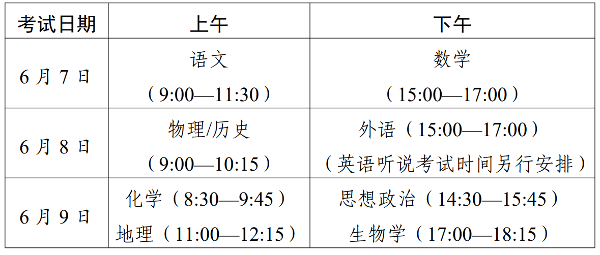 高考時間安排_高考安排時間安徽_高考安排時間河北