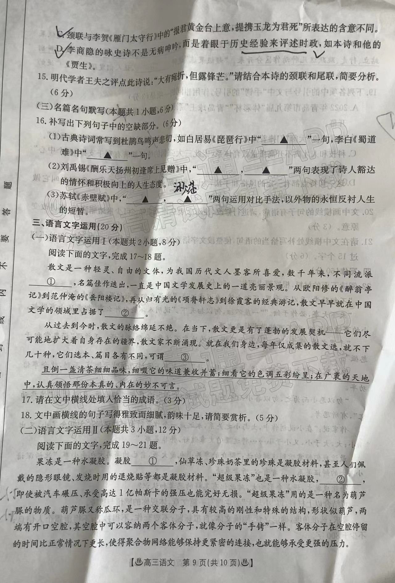 2023陝西金太陽高三11月聯考語文答案解析及試卷彙總(已更新)-高考100