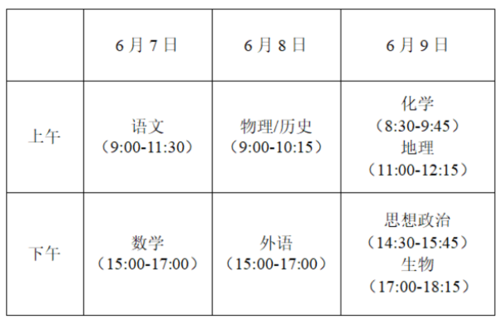 高考時間安排_高考安排時間安徽_高考安排時間河北